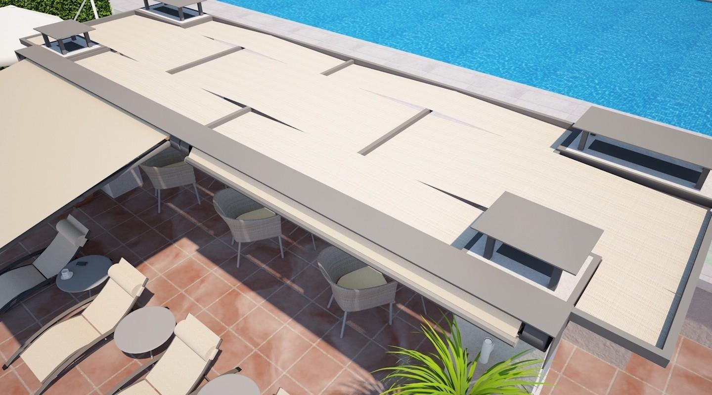 Restyling de la terraza del hotel Becquer Sevilla. Detalle del diseño de la pérgola.