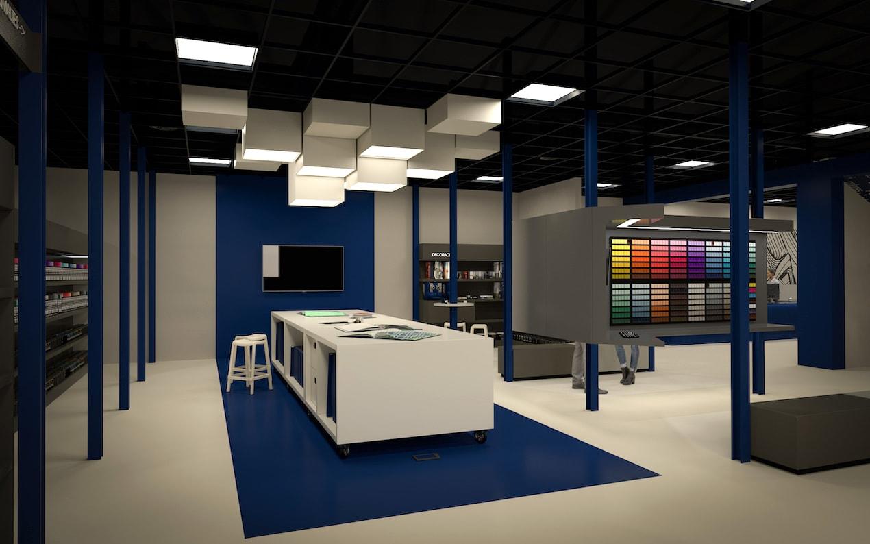 Don Pintura. Diseño de sus instalaciones centrales. 2 Don Pintura. Proyecto de diseño de interior de sus instalaciones centrales. Zona de trabajo.