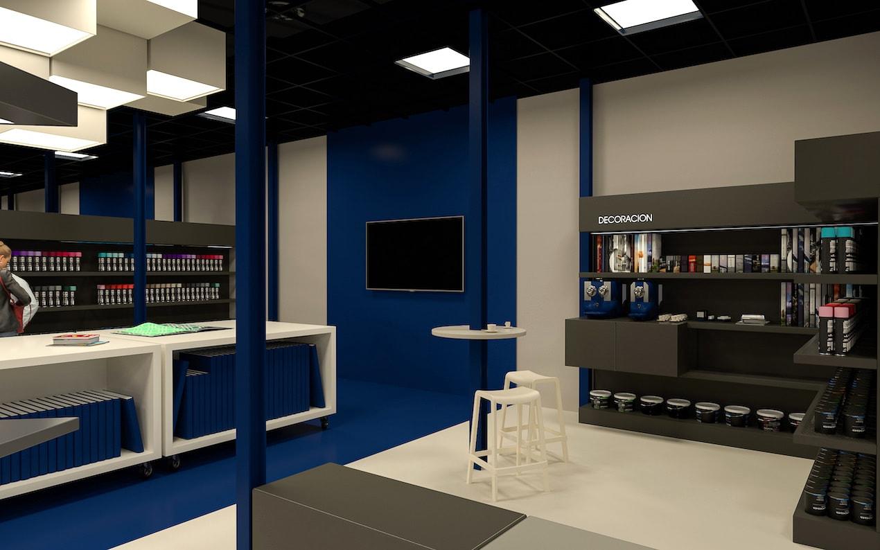 Don Pintura. Diseño de sus instalaciones centrales. 4 Don Pintura. Proyecto de diseño de interior de sus instalaciones centrales. Zona lounge.